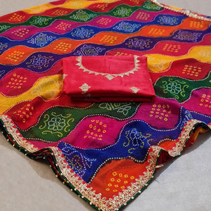 Multicolour Bandhani Printed Georgette Saree - Peachmode