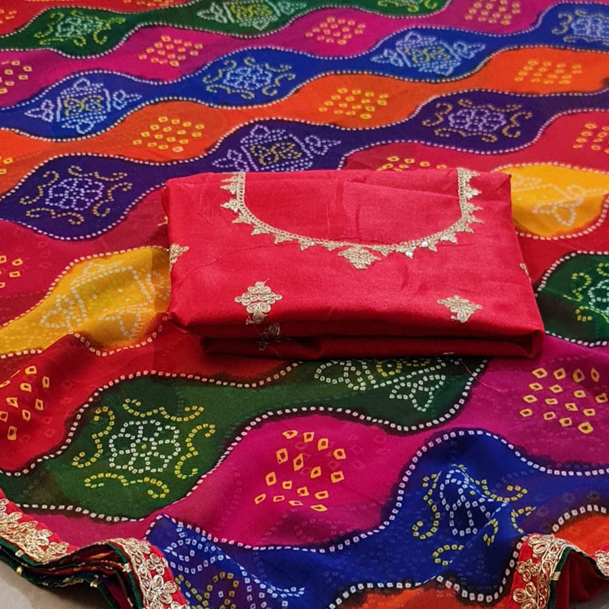 Multicolour Bandhani Printed Georgette Saree - Peachmode