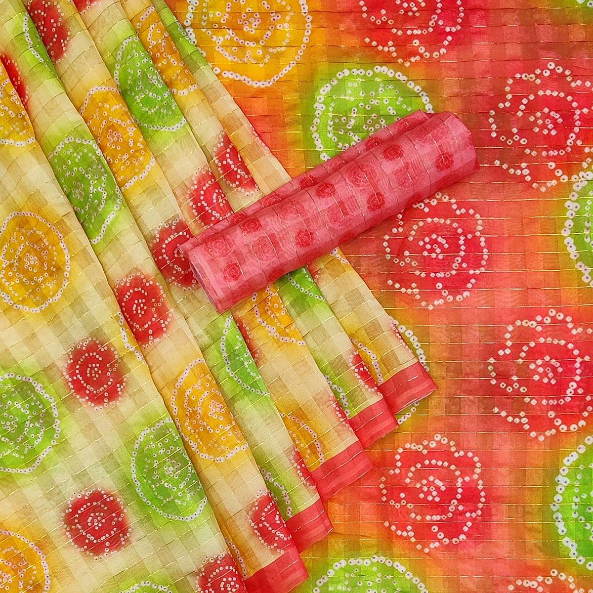 Multicolour Casual Wear Bandhani Printed Cotton Silk Saree - Peachmode