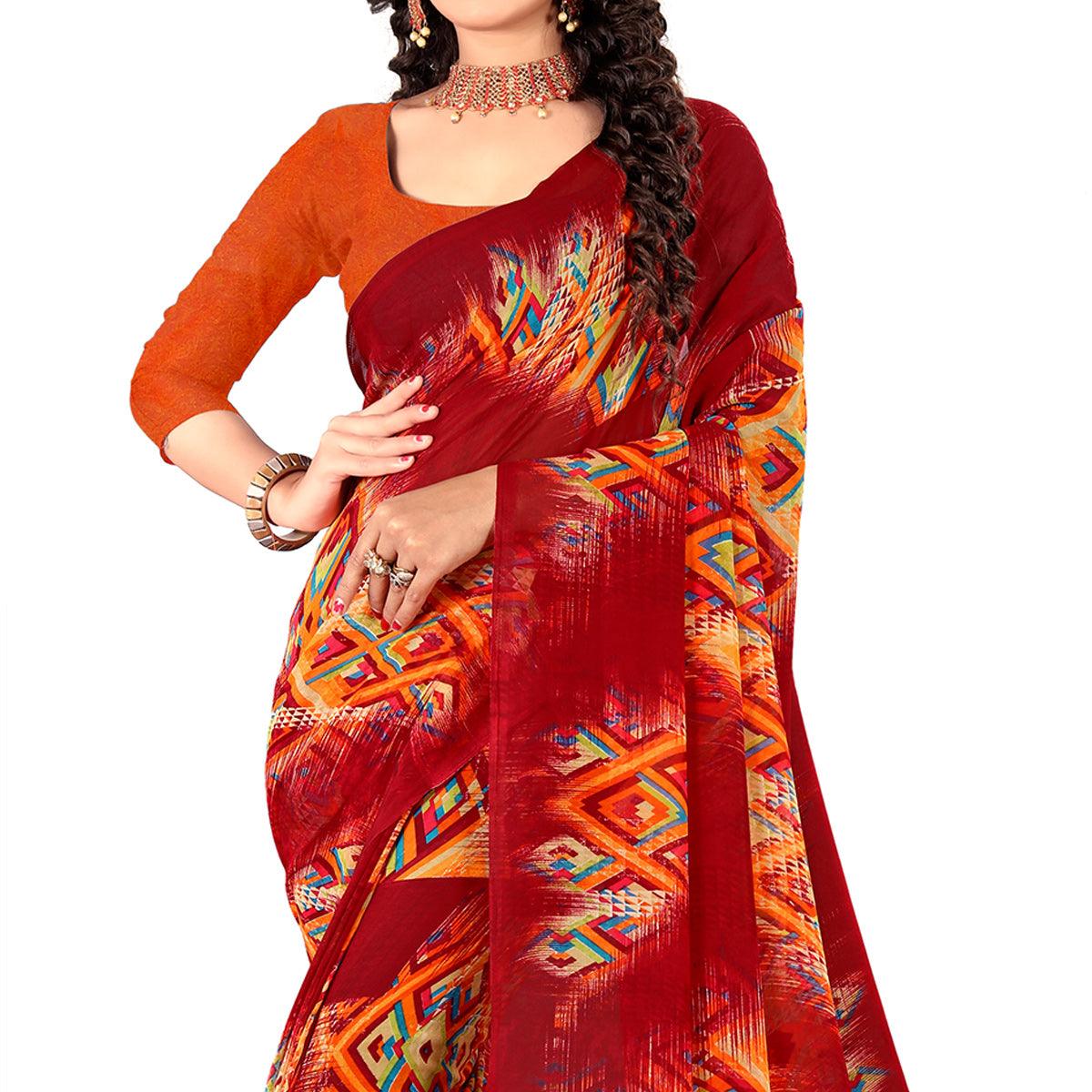 Multicolour Casual Wear Digital Printed Georgette Saree - Peachmode