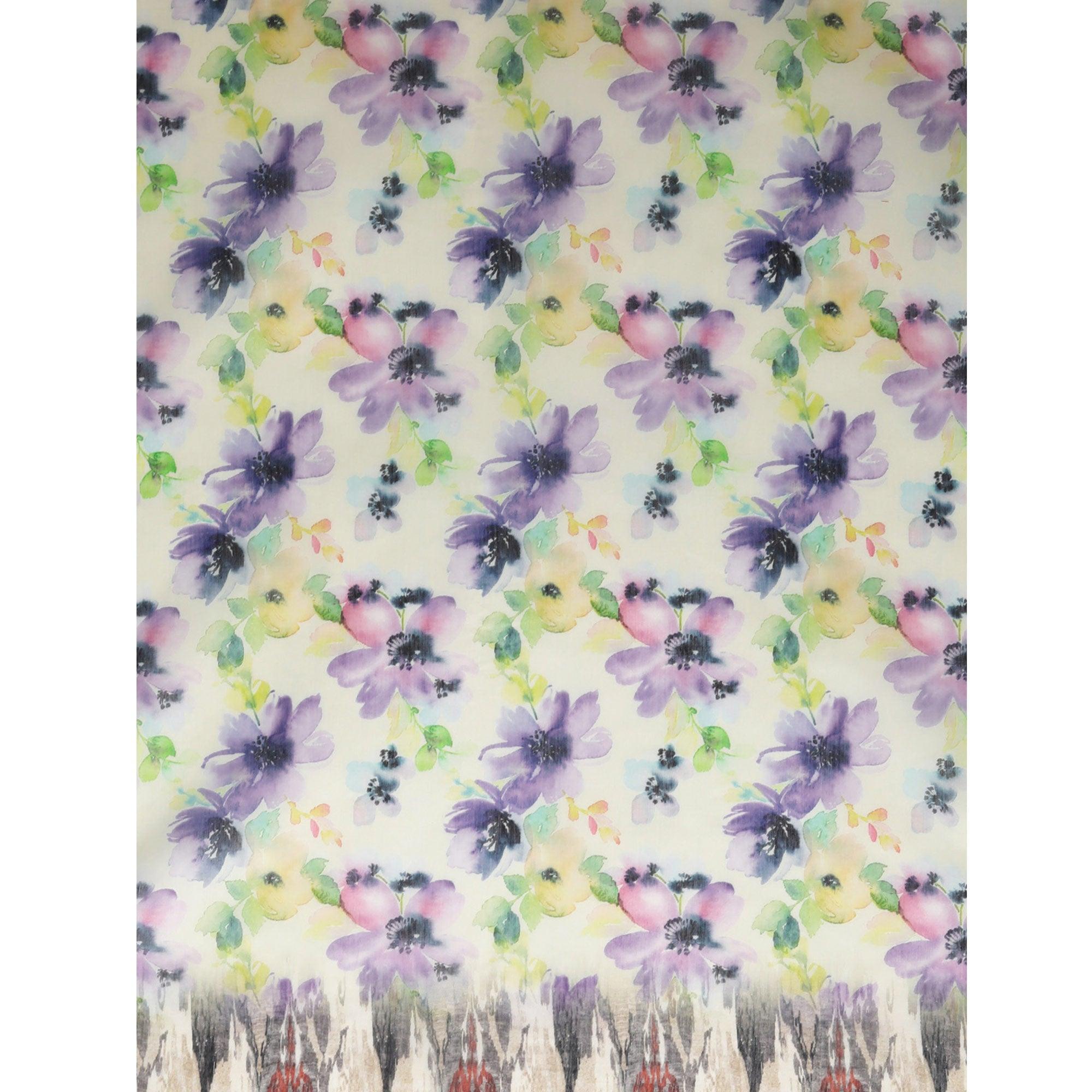 Multicolour Casual Wear Floral Printed Cotton Blend Saree With Tassels - Peachmode