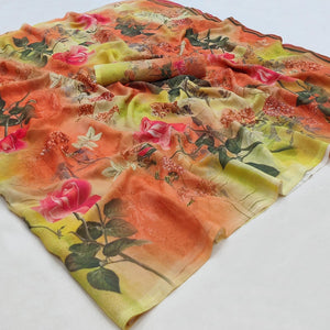 Multicolour Casual Wear Floral Printed Georgette Saree - Peachmode