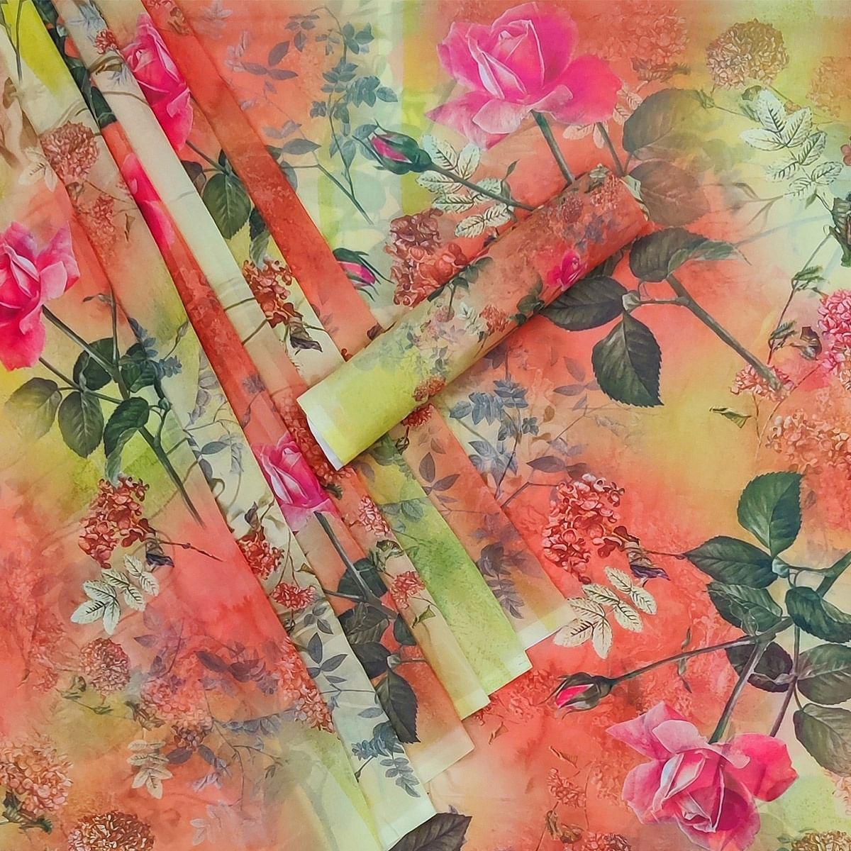 Multicolour Casual Wear Floral Printed Georgette Saree - Peachmode