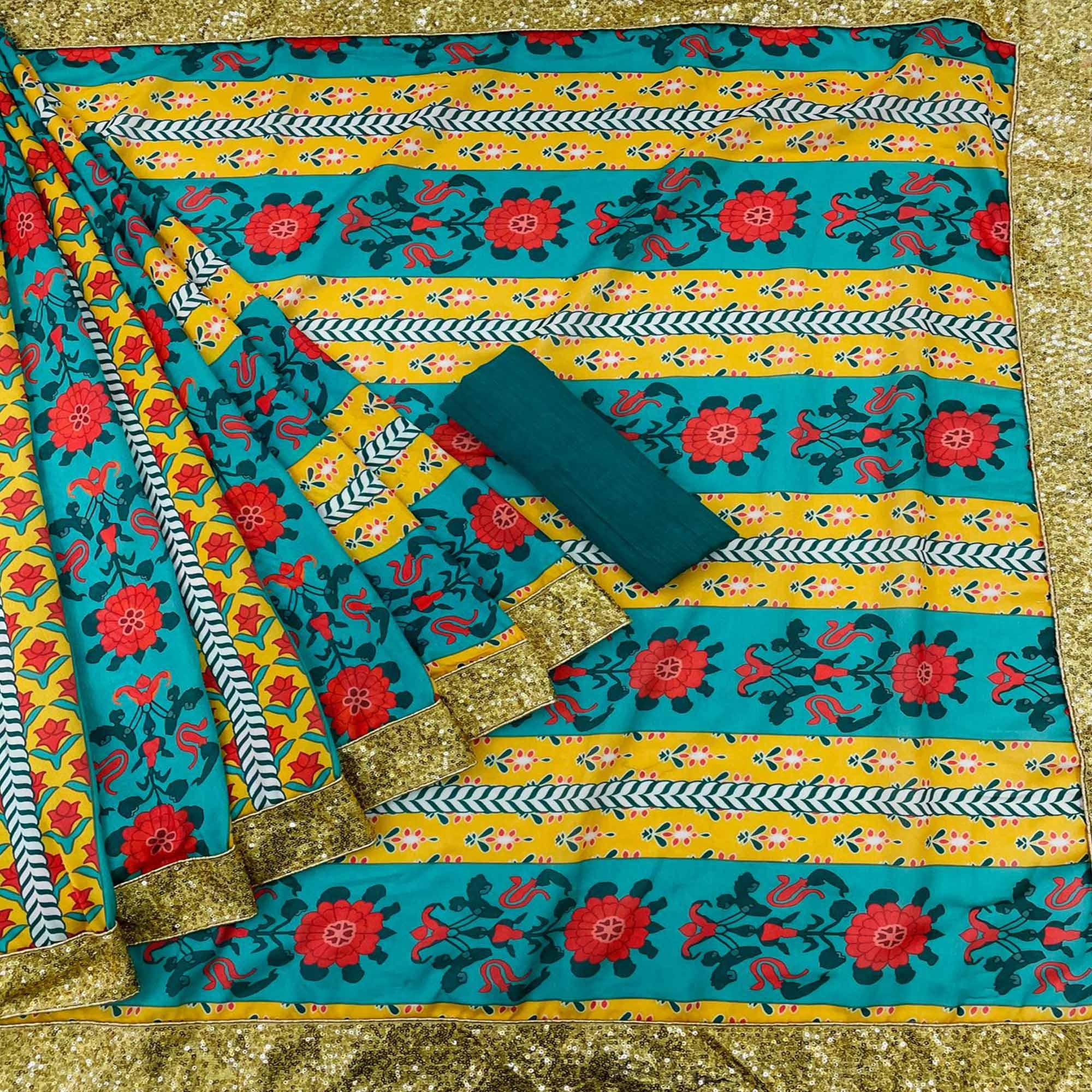 Multicolour Casual Wear Floral Printed Silk Saree - Peachmode