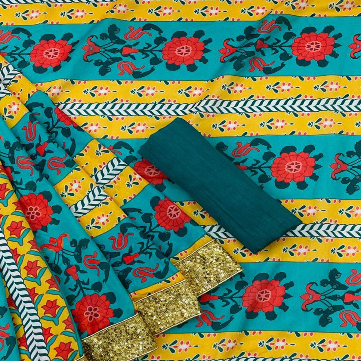 Multicolour Casual Wear Floral Printed Silk Saree - Peachmode