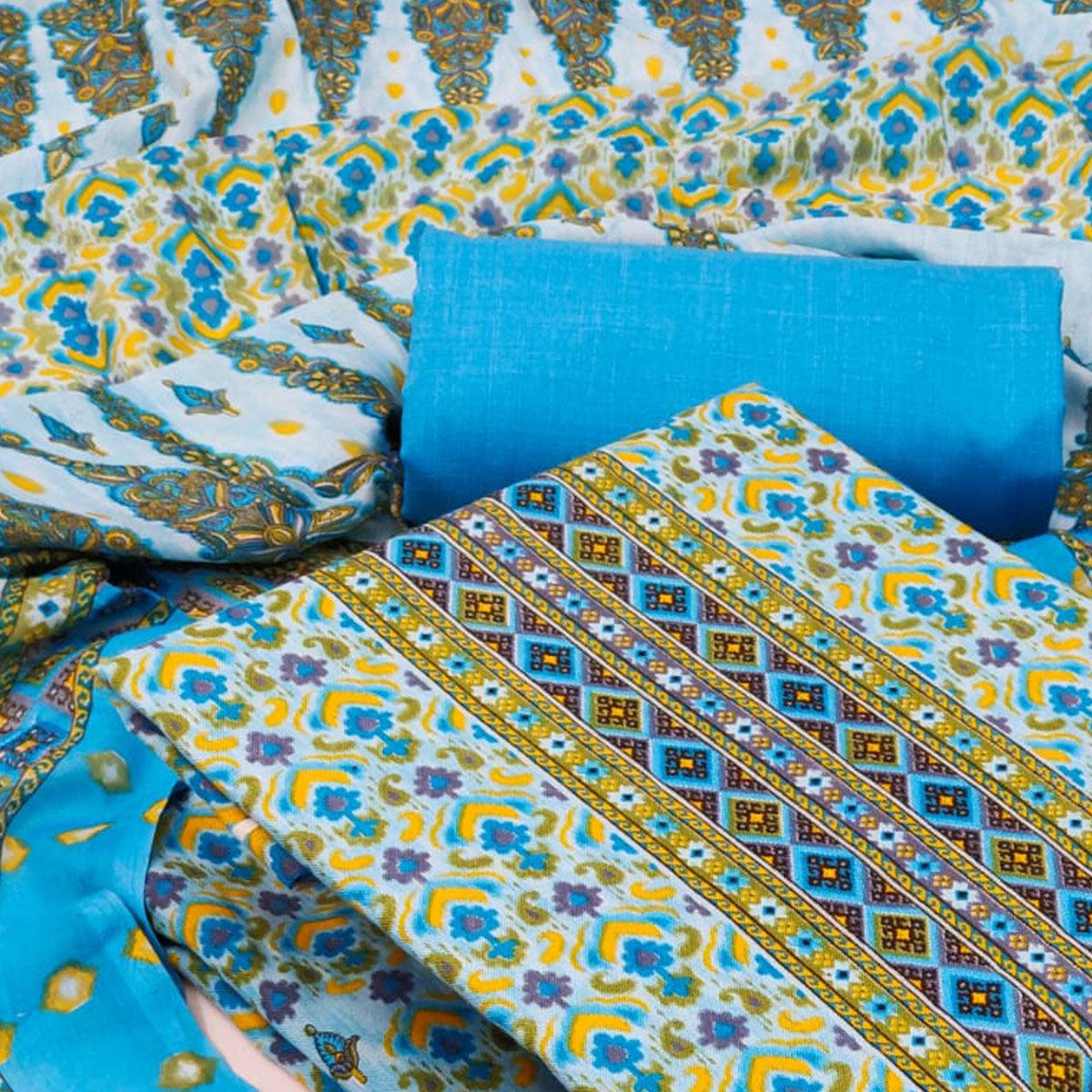 Multicolour Casual Wear Printed Cotton Dress Material - Peachmode