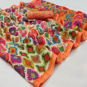 Multicolour Casual Wear Printed Cotton Silk Saree - Peachmode