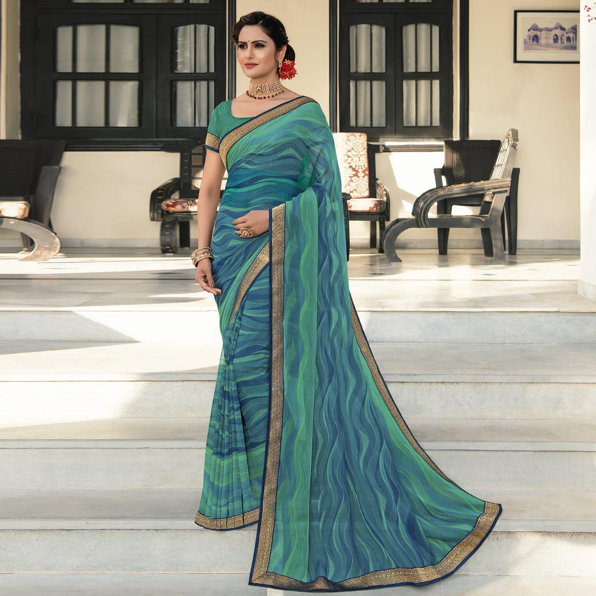 Multicolour Casual Wear Printed Georgette Saree - Peachmode
