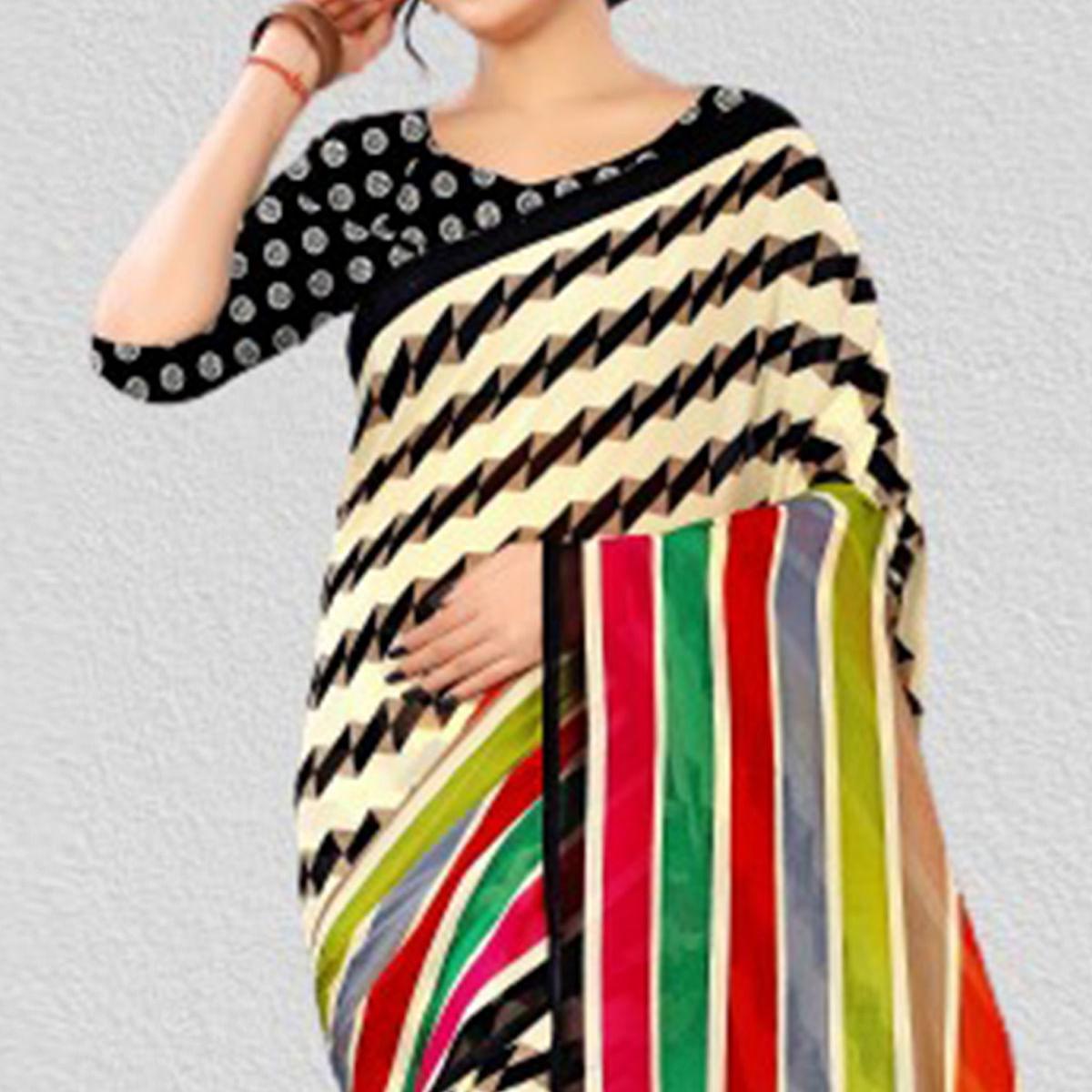 Multicolour Casual Wear Printed Georgette Saree - Peachmode