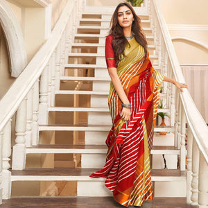 Multicolour Casual Wear Stripe Printed Art Silk Saree - Peachmode