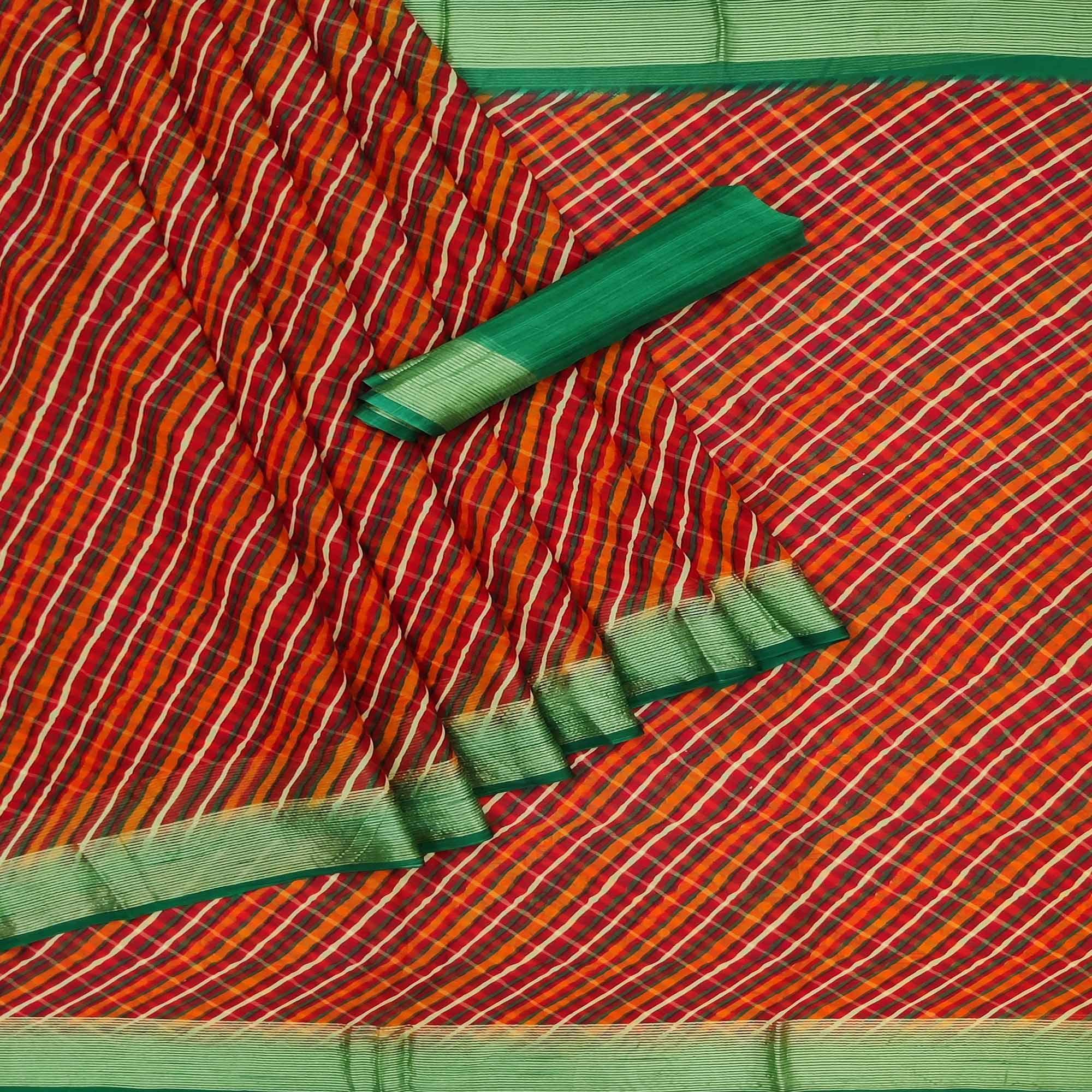 Multicolour Casual Wear Stripe Printed Chiffon Saree - Peachmode