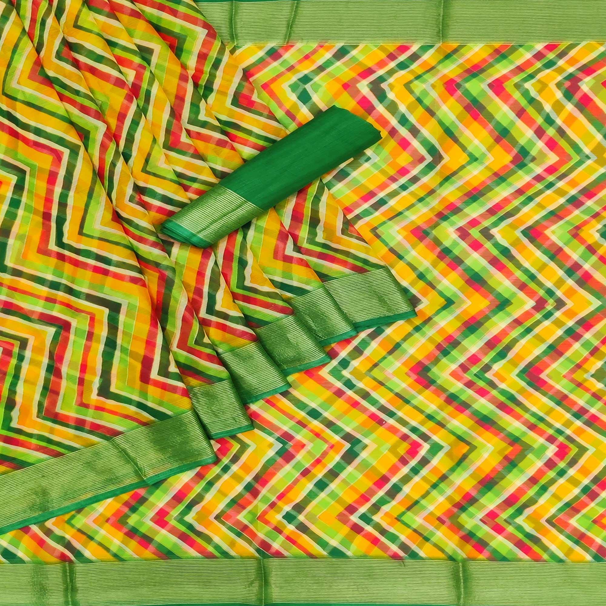 Multicolour Casual Wear Stripe Printed Chiffon Saree - Peachmode