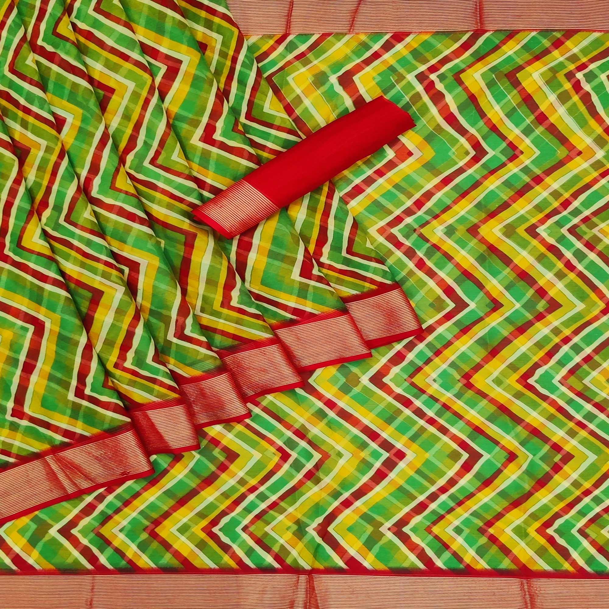 Multicolour Casual Wear Stripe Printed Chiffon Saree - Peachmode