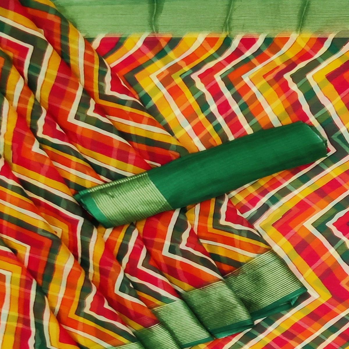 Multicolour Casual Wear Stripe Printed Chiffon Saree - Peachmode