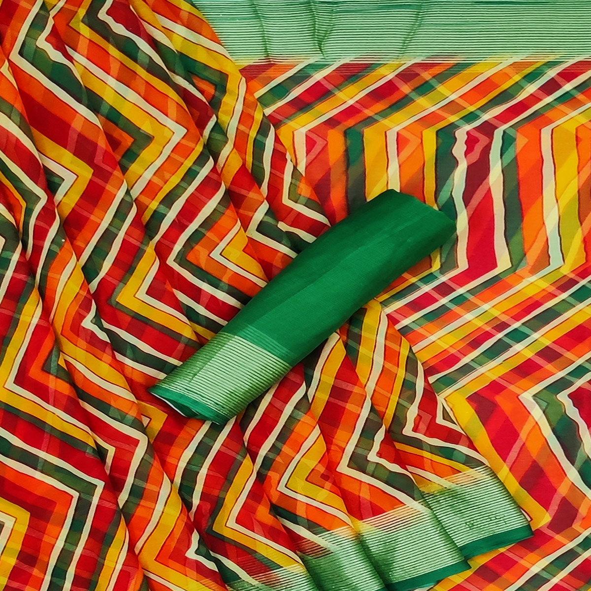 Multicolour Casual Wear Stripe Printed Chiffon Saree - Peachmode