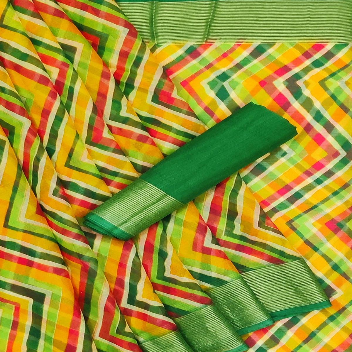 Multicolour Casual Wear Stripe Printed Chiffon Saree - Peachmode