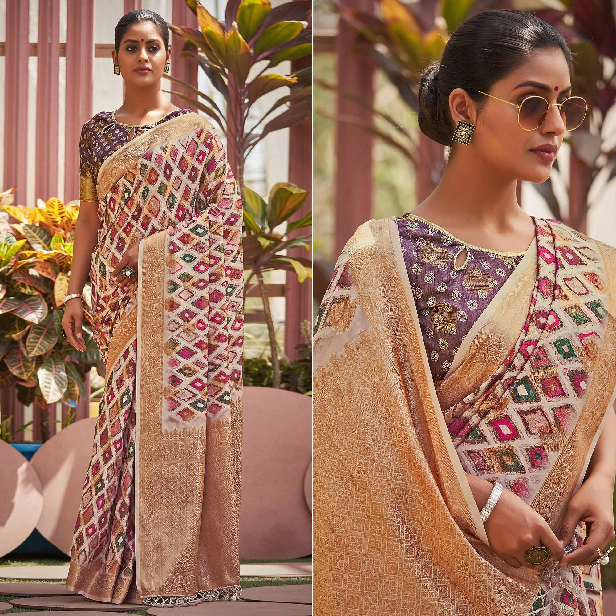 Multicolour Digital Printed Art Silk Saree - Peachmode