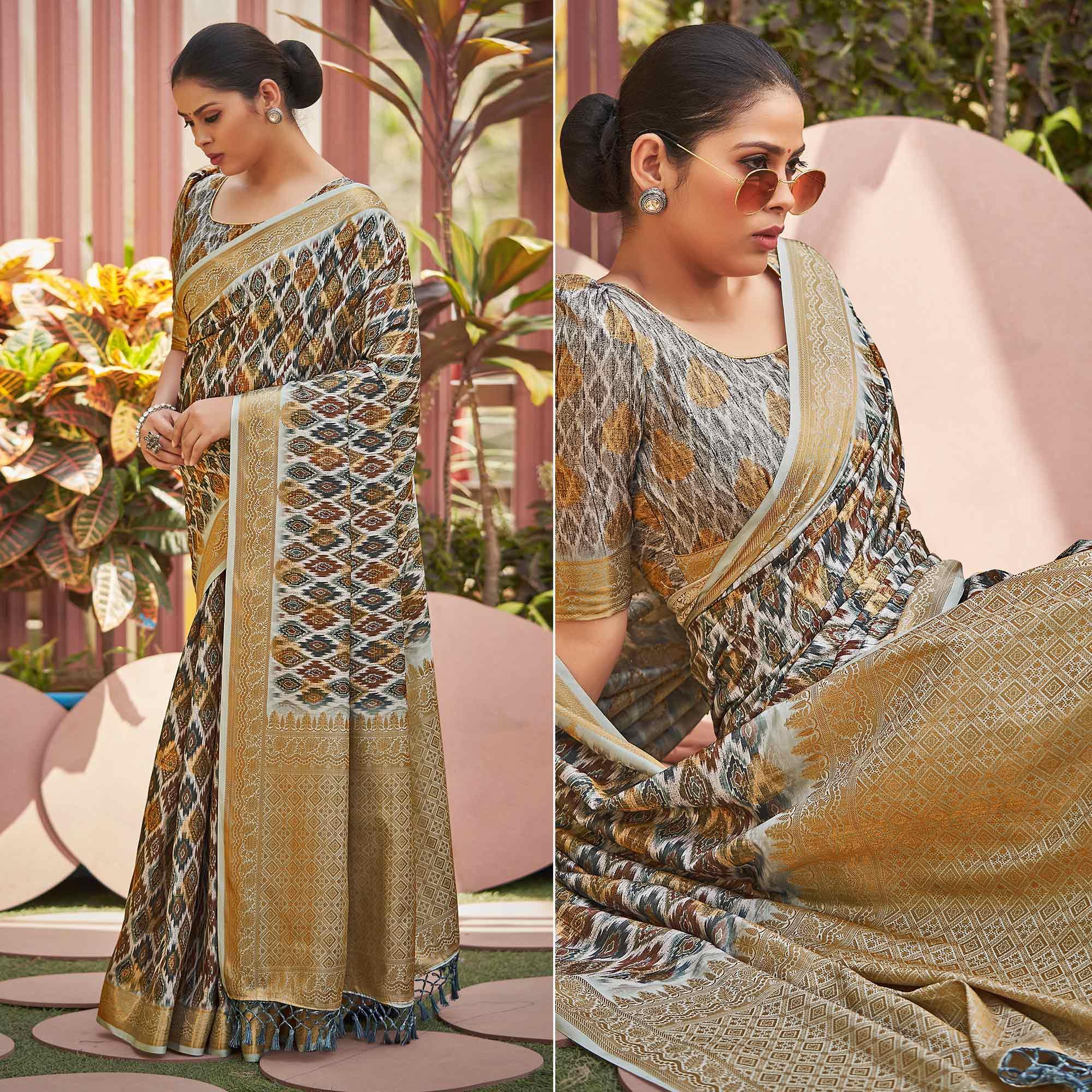 Multicolour Digital Printed Art Silk Saree - Peachmode