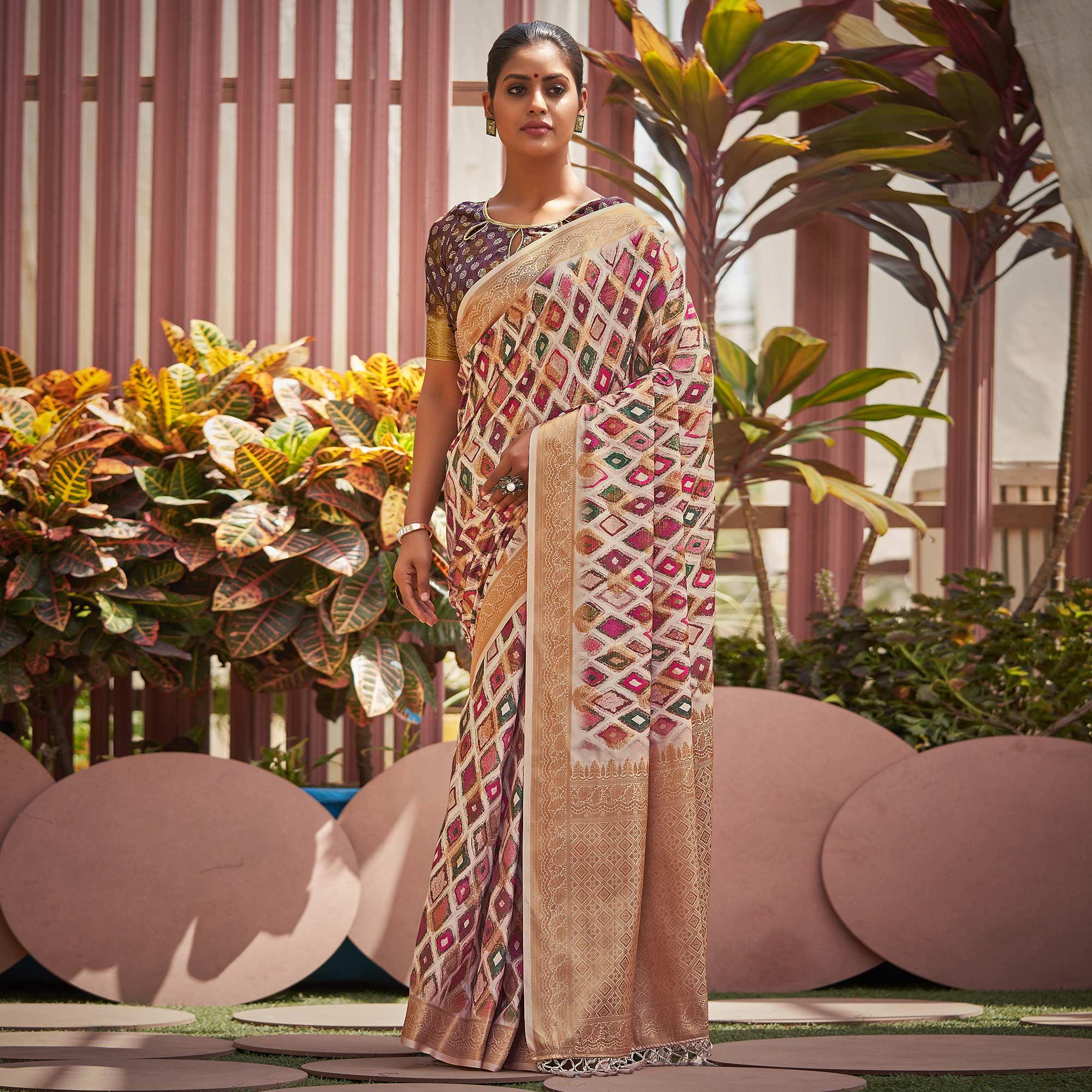 Multicolour Digital Printed Art Silk Saree - Peachmode