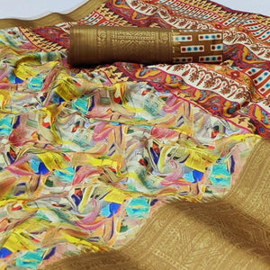 Multicolour Digital Printed Art Silk Saree - Peachmode