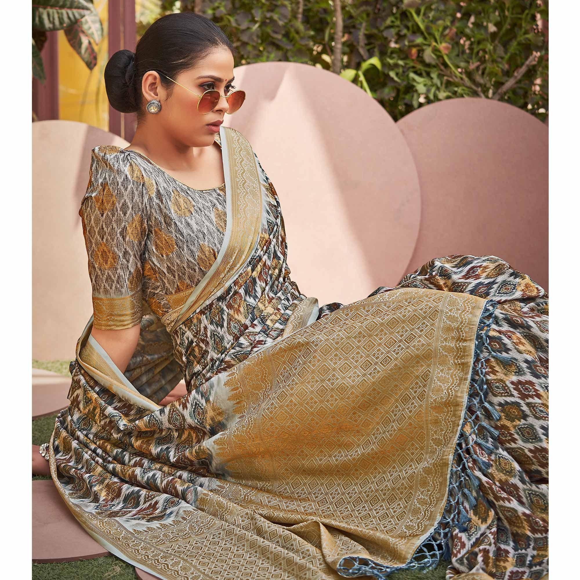 Multicolour Digital Printed Art Silk Saree - Peachmode