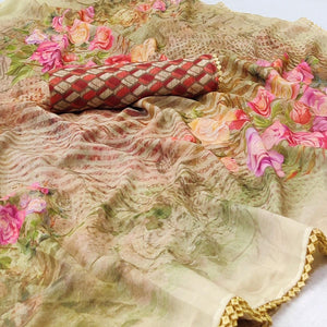 Multicolour Digital Printed Georgette Saree - Peachmode