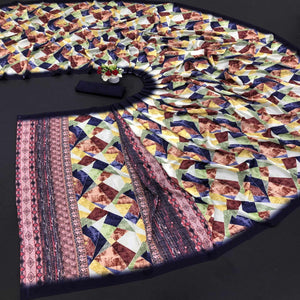 Multicolour Digital Printed Vichitra Silk Saree - Peachmode