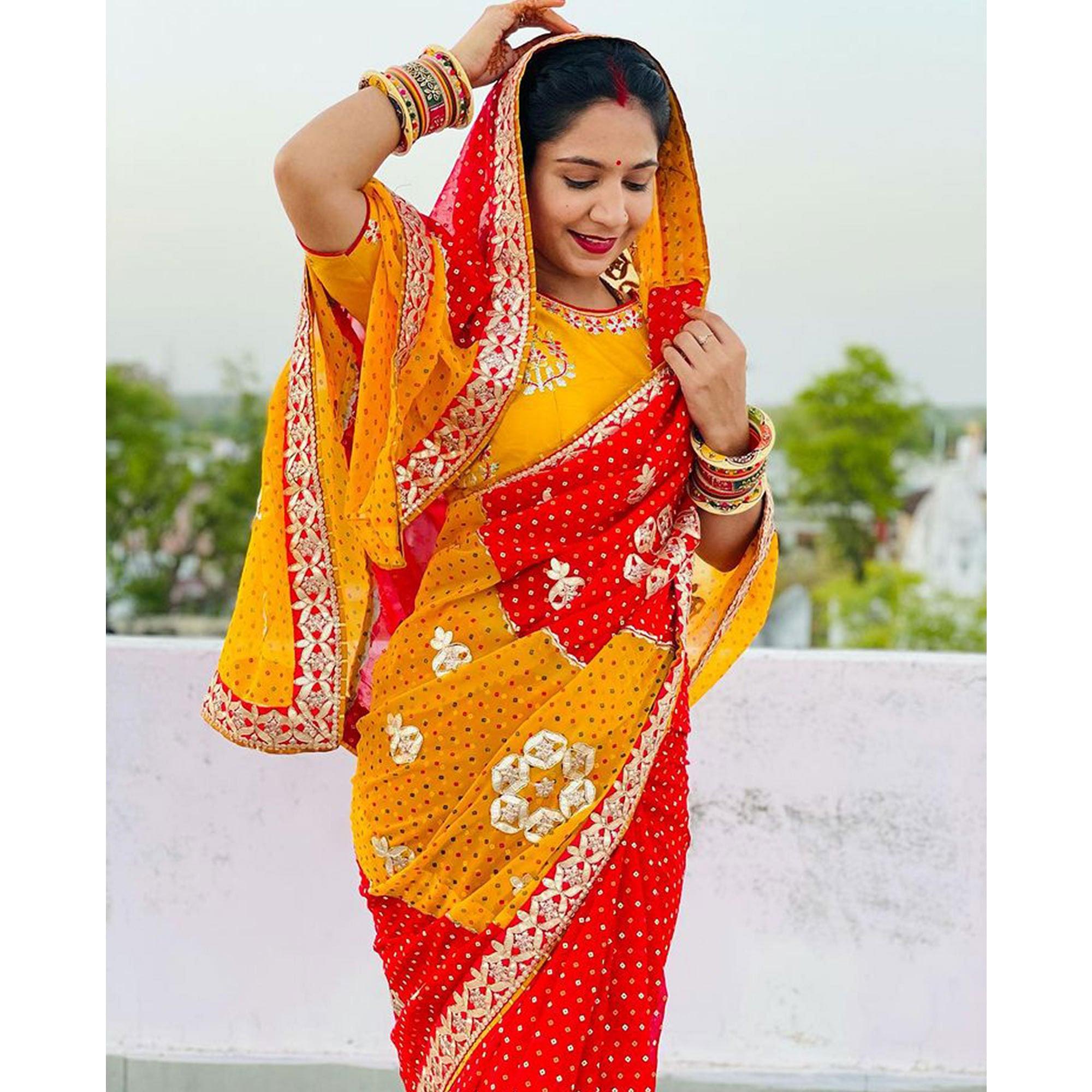 Multicolour Festive Wear Bandhani Printed Georgette Saree - Peachmode