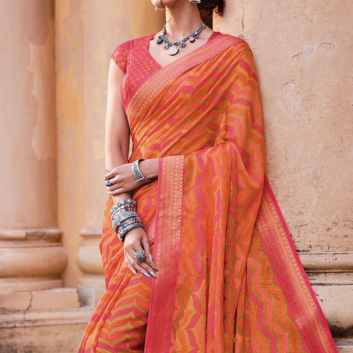 Multicolour Festive Wear Printed Brasso Saree - Peachmode