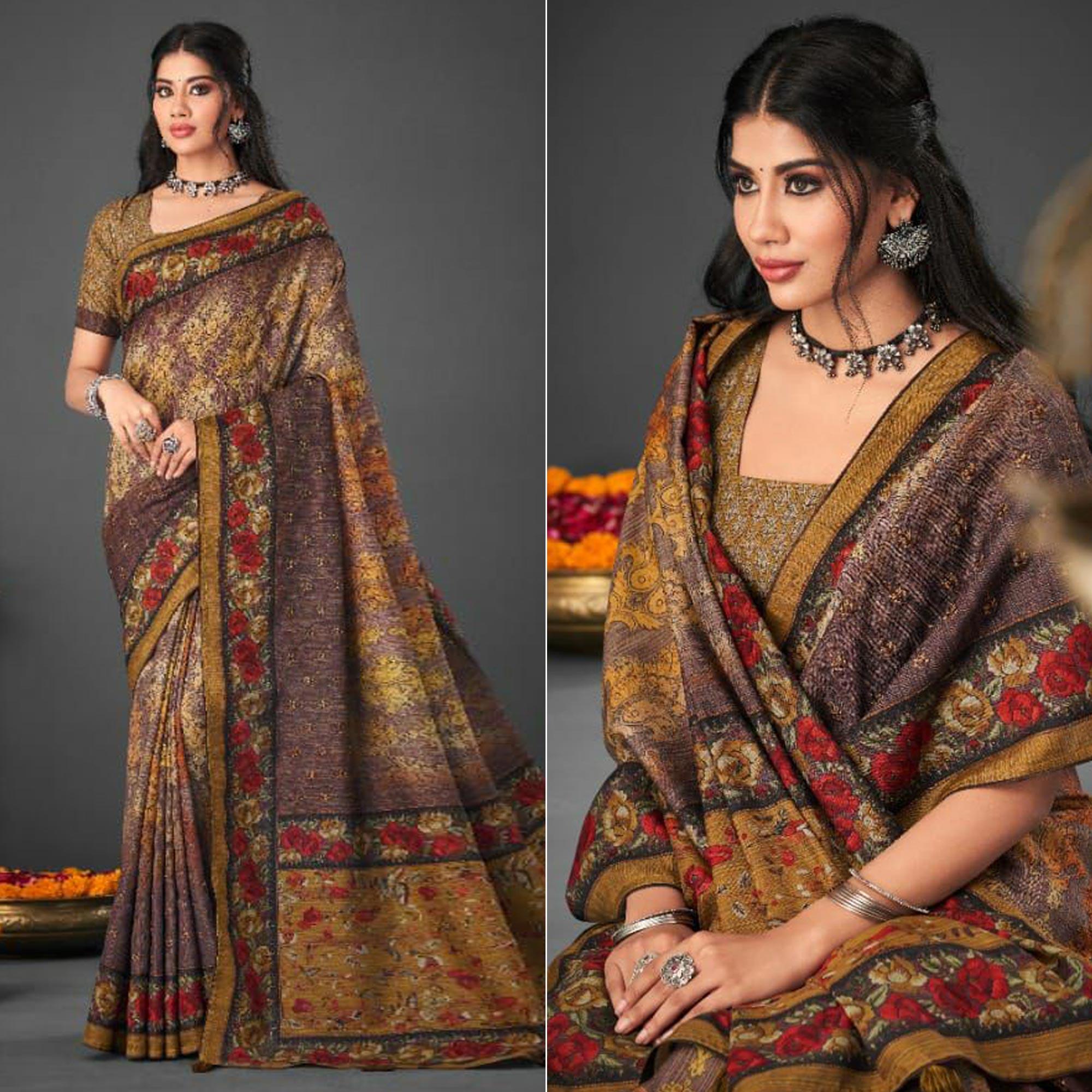 Multicolour Festive Wear Printed Silk Saree - Peachmode