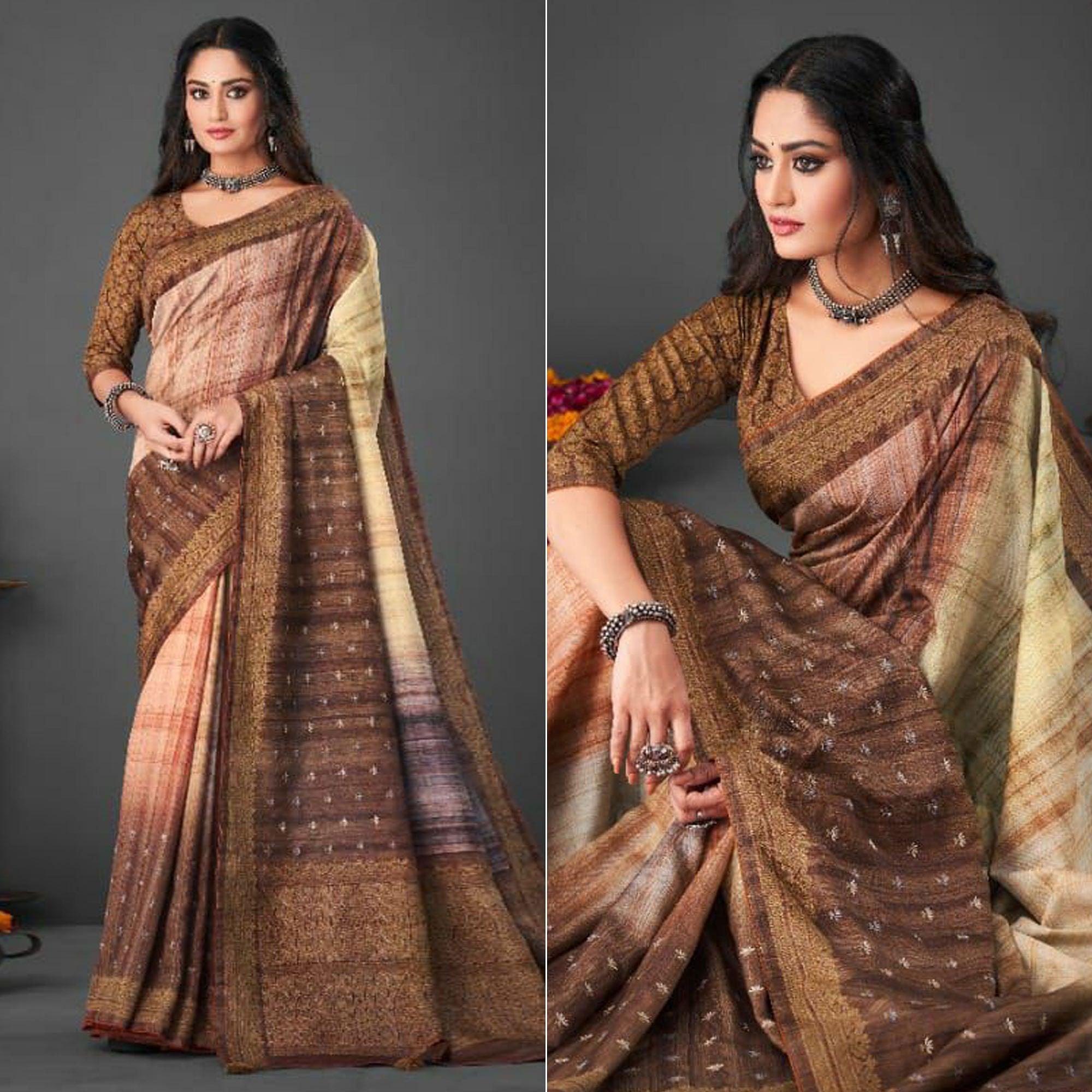 Multicolour Festive Wear Printed Silk Saree - Peachmode