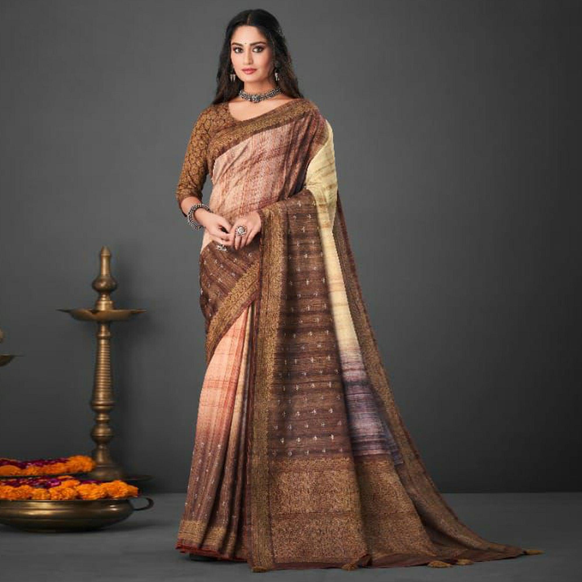 Multicolour Festive Wear Printed Silk Saree - Peachmode