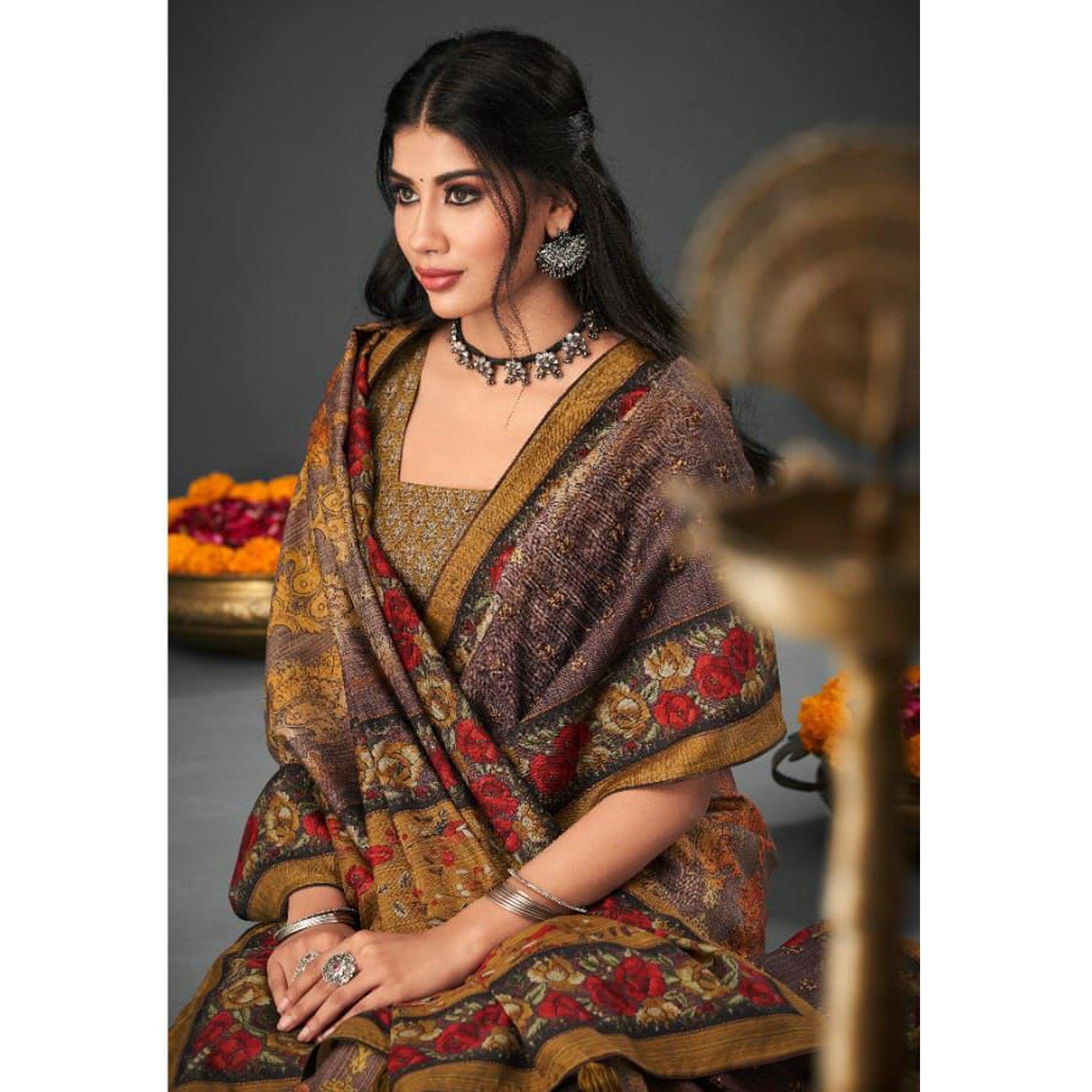 Multicolour Festive Wear Printed Silk Saree - Peachmode