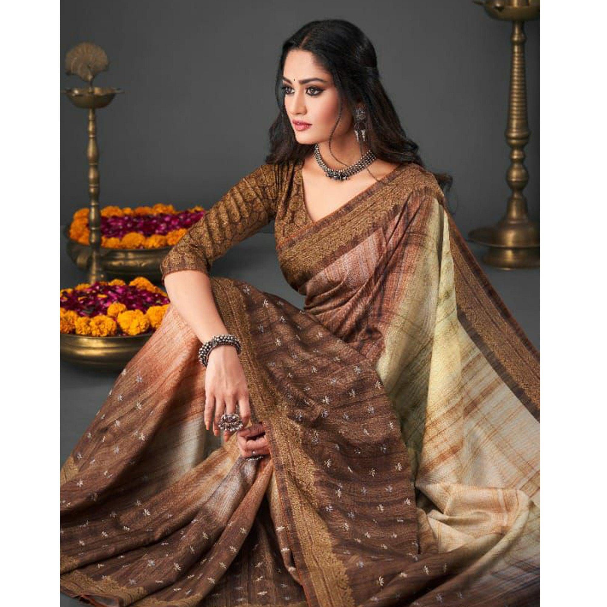 Multicolour Festive Wear Printed Silk Saree - Peachmode