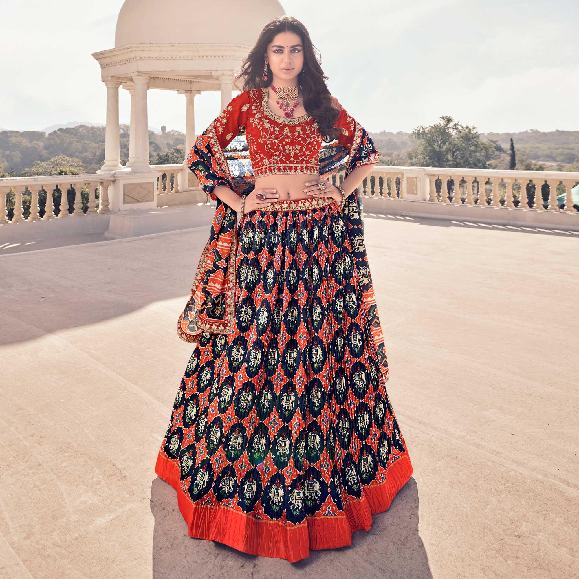 Multicolour Festive Wear Satin Digital Floral Printed Lehenga Choli - Peachmode