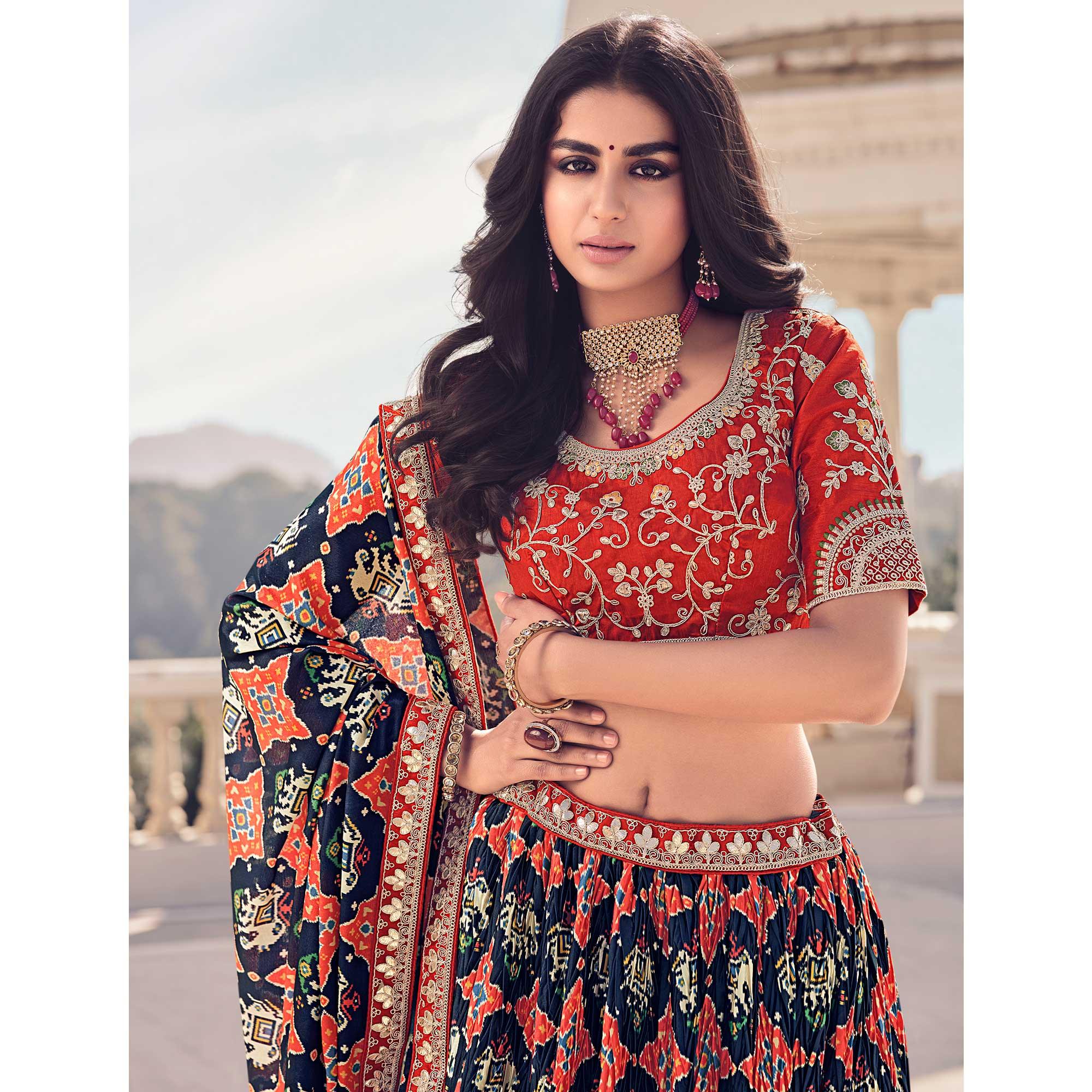Multicolour Festive Wear Satin Digital Floral Printed Lehenga Choli - Peachmode