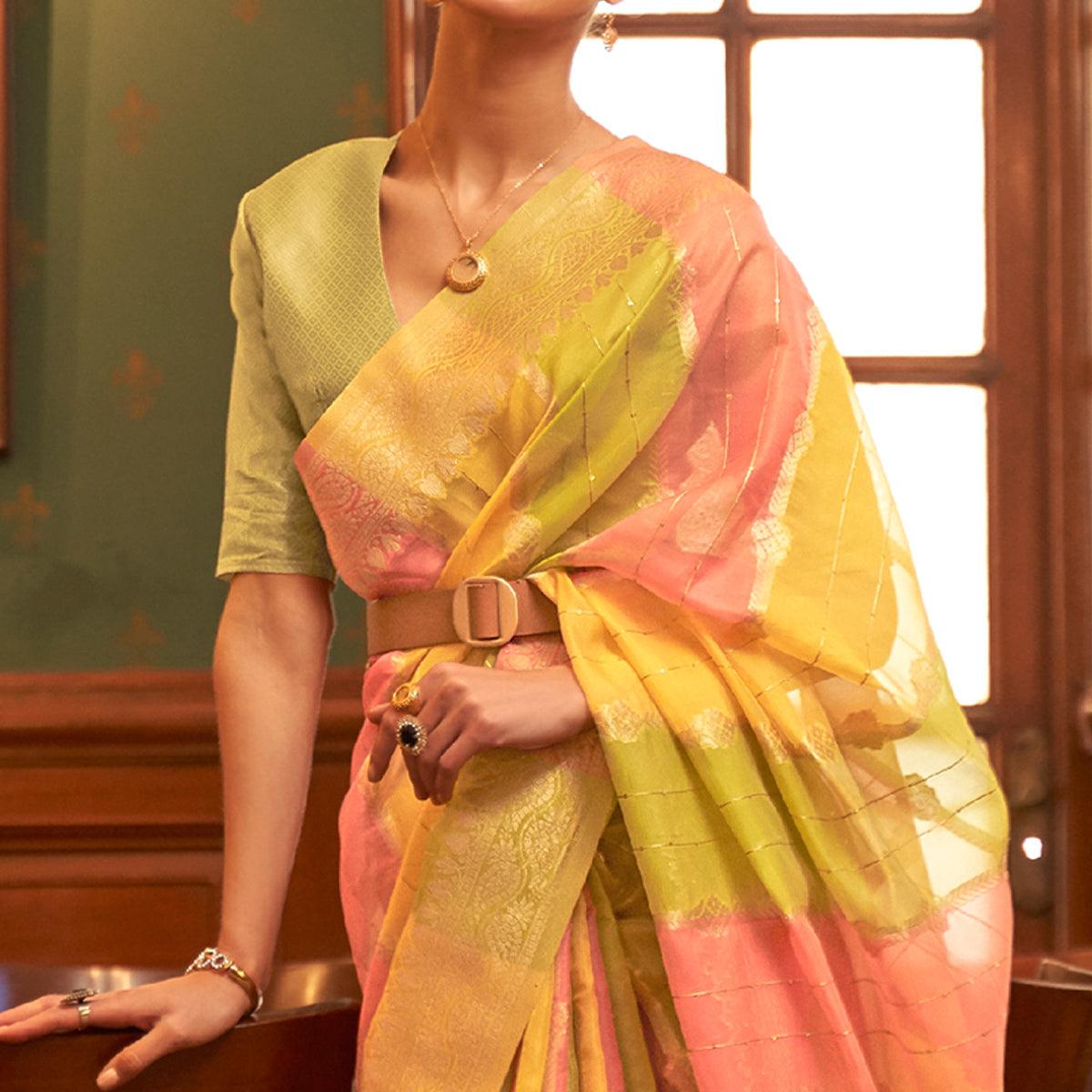 Multicolour Festive Wear Woven Organza Saree - Peachmode
