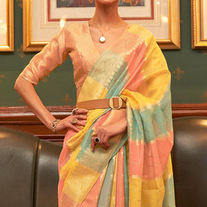 Multicolour Festive Wear Woven Organza Saree - Peachmode