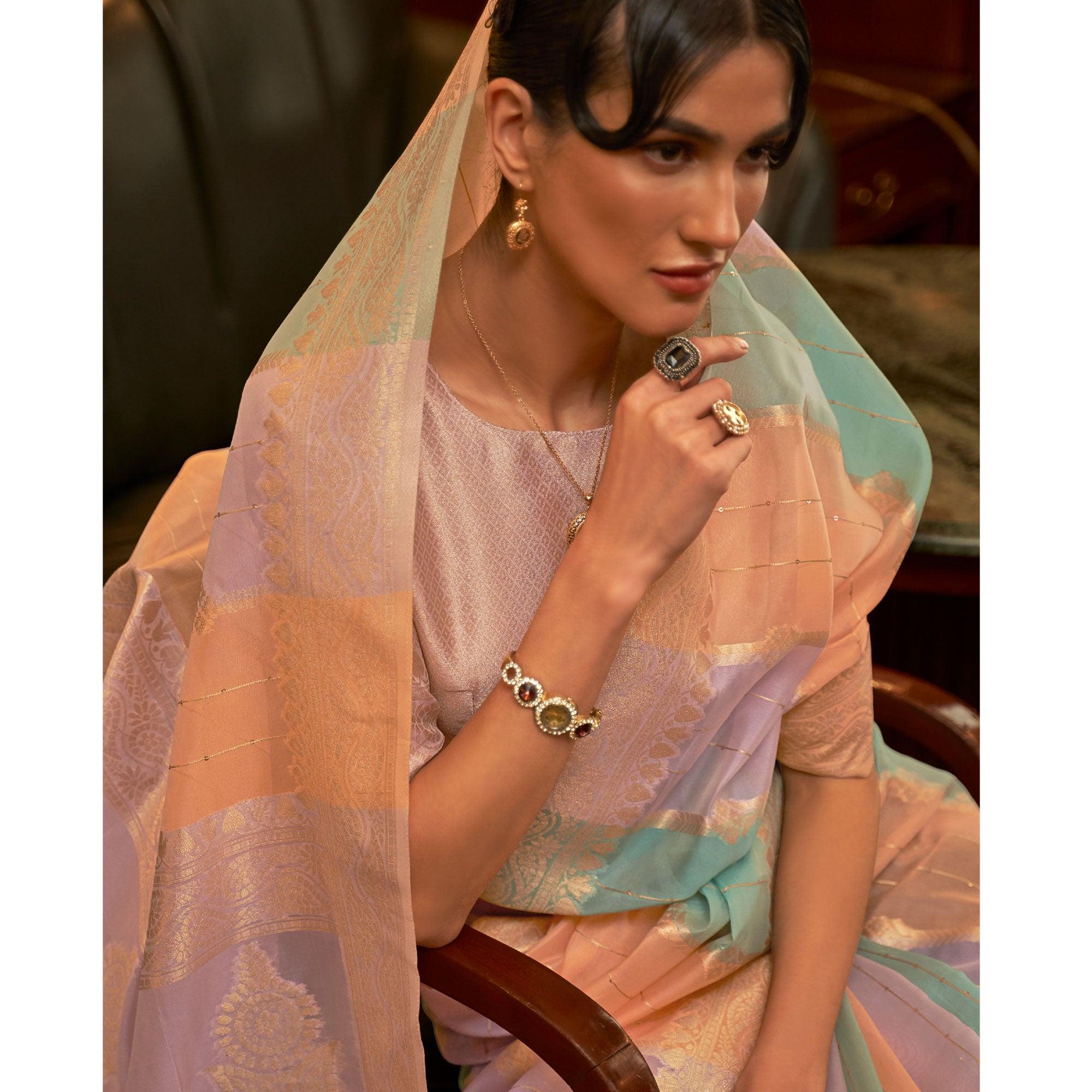 Multicolour Festive Wear Woven Organza Saree - Peachmode