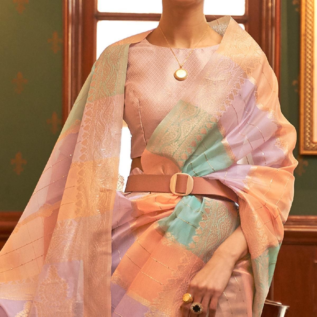 Multicolour Festive Wear Woven Organza Saree - Peachmode