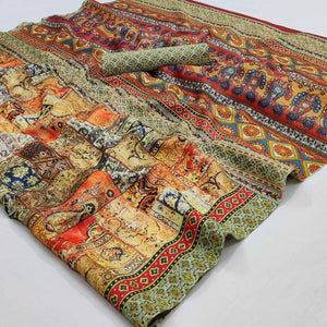 Multicolour Geometric Printed Pure Cotton Saree - Peachmode