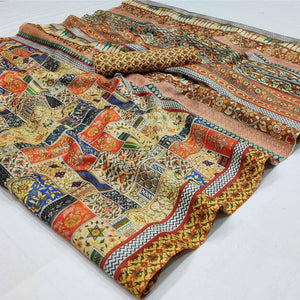 Multicolour Geometric Printed Pure Cotton Saree - Peachmode