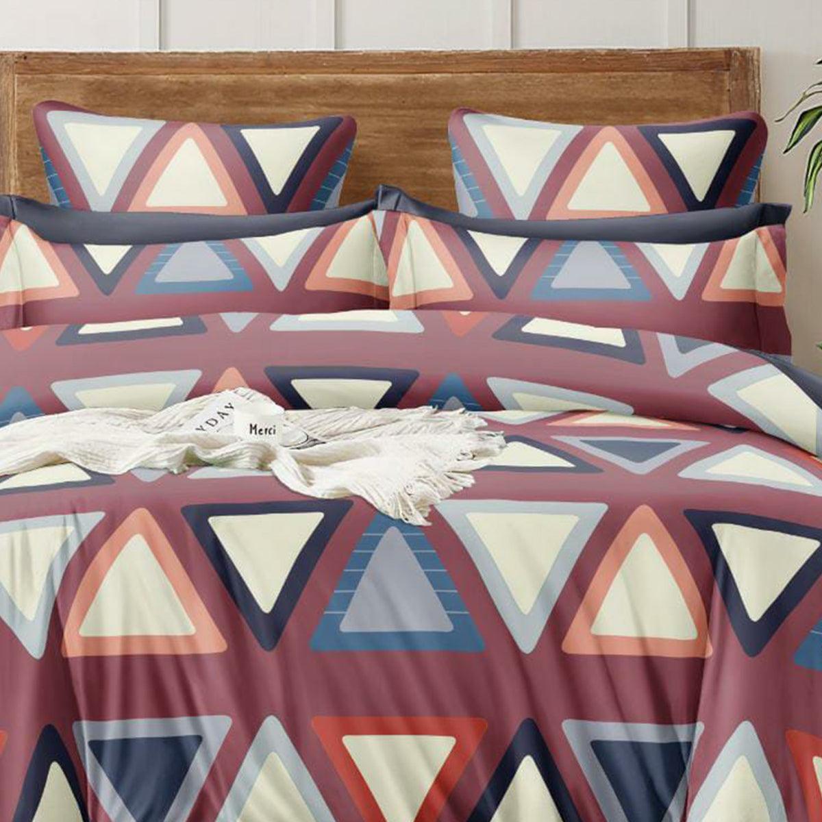 Multicolour Printed Art Silk Double Bedsheet With Pillow Cover - Peachmode