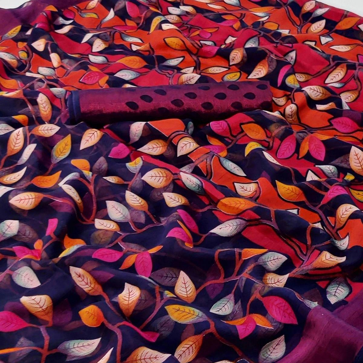 Multicolour Printed Chiffon Saree - Peachmode