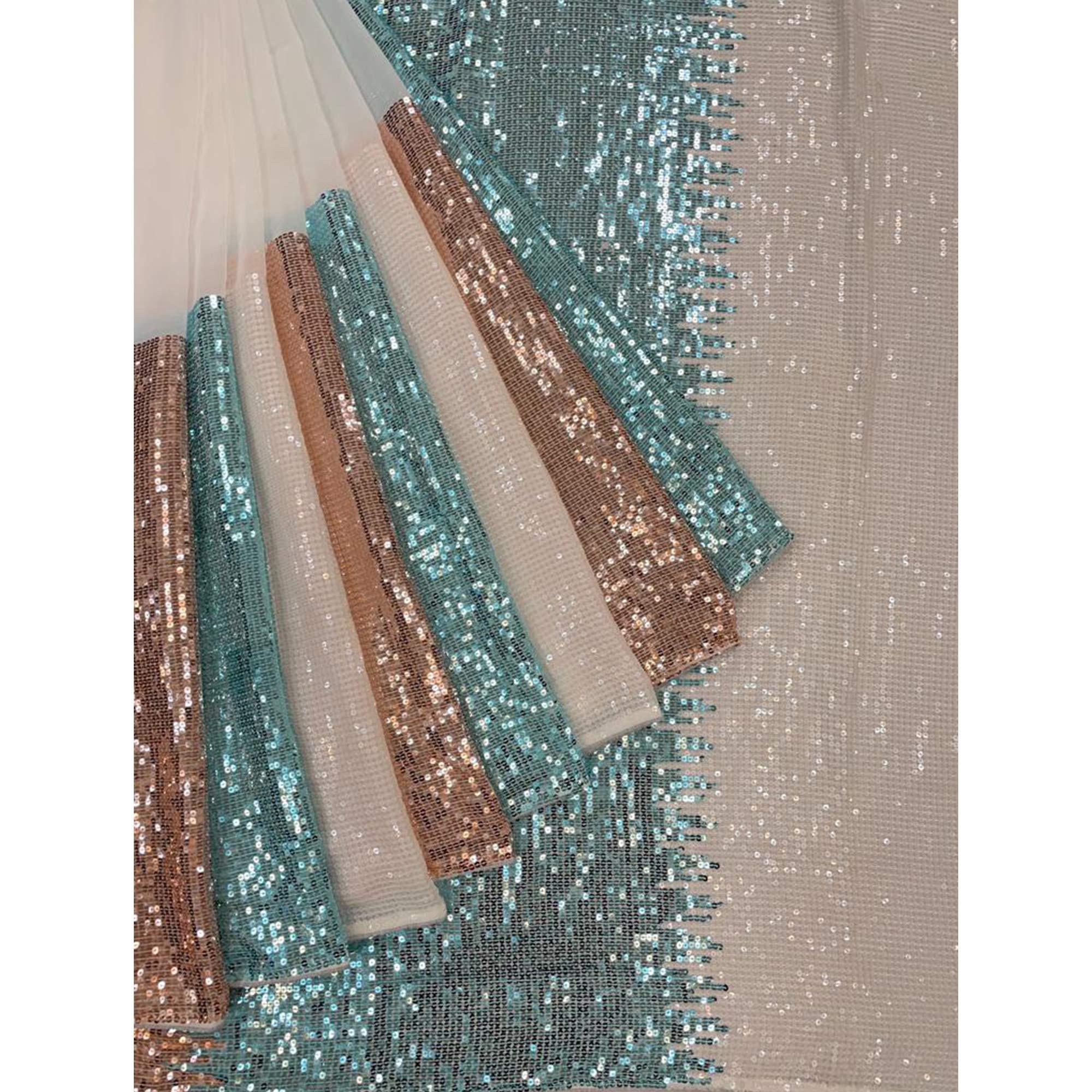 Multicolour Sequence Embroidered Georgette Saree - Peachmode