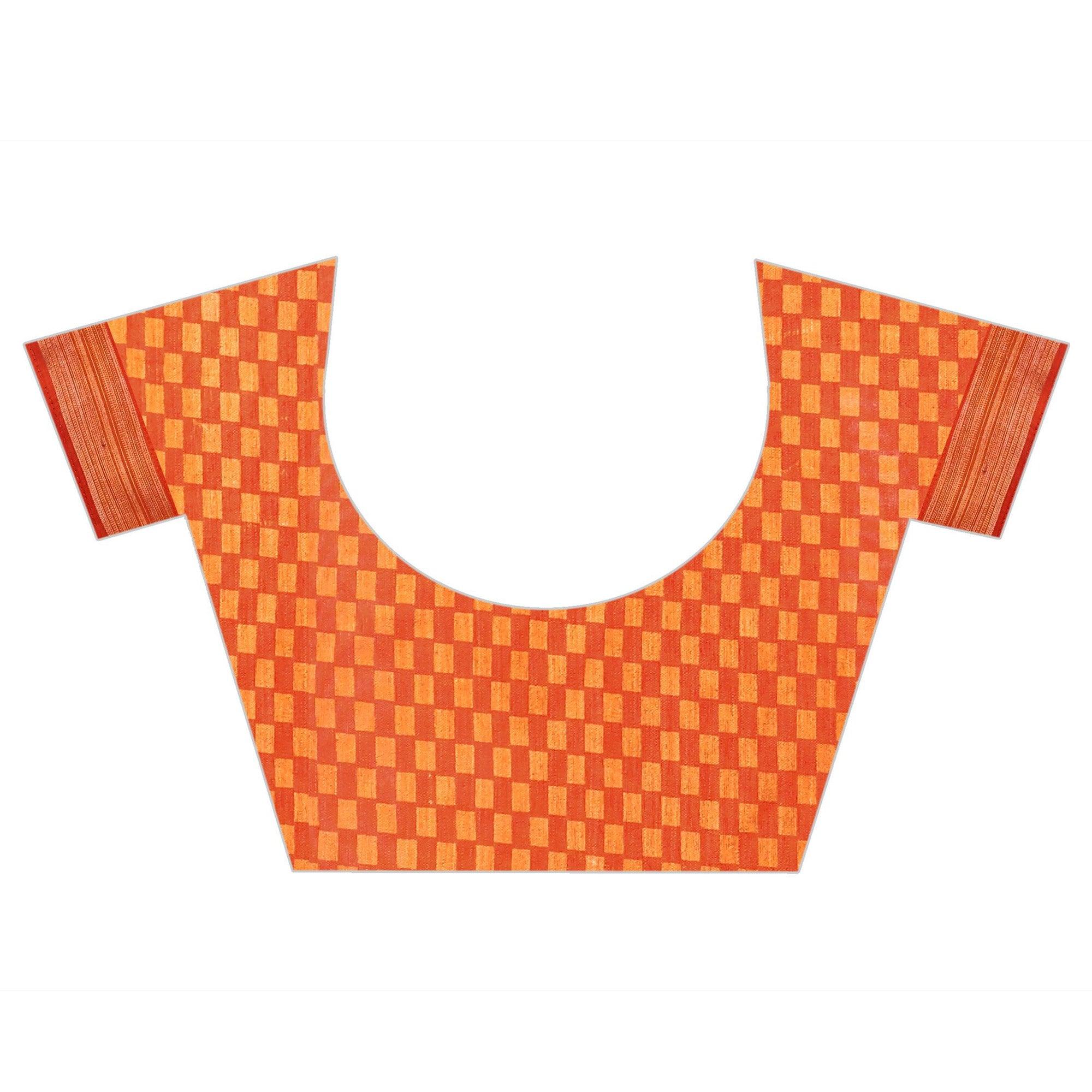 Mustard Casual Wear Designer Hand Block Printed Cotton Linen Saree - Peachmode