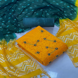 Mustard Casual Wear Embellished Modal Silk Dress Material - Peachmode