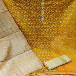Mustard Casual Wear Embroidered Chanderi Dress Material - Peachmode
