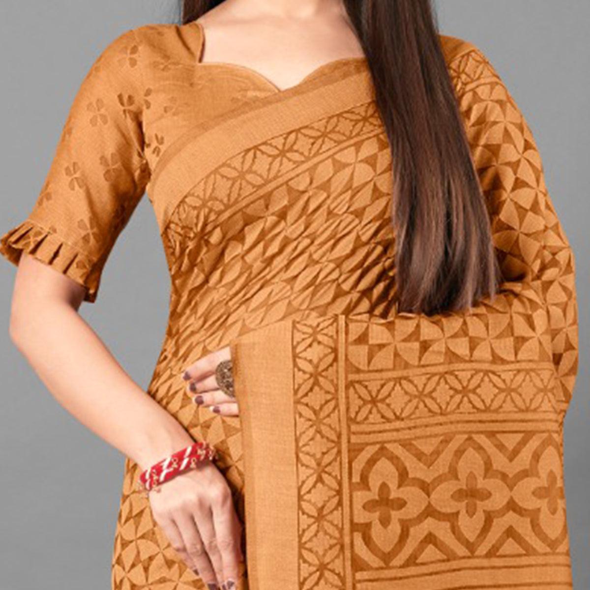 Mustard Casual Wear Geometric Brasso Saree - Peachmode