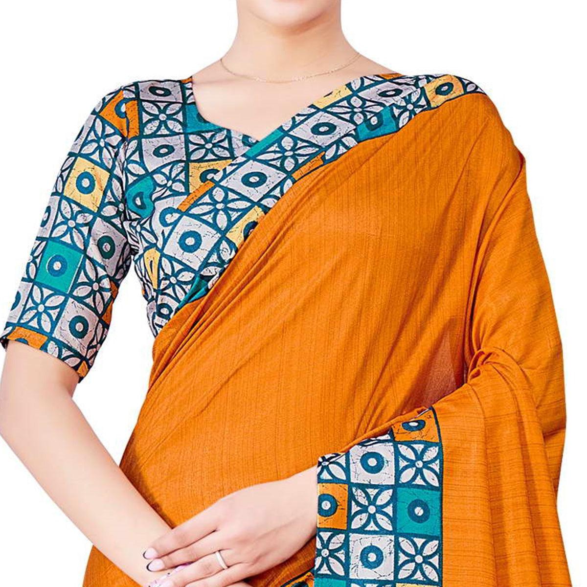 Mustard Casual Wear Printed Art Silk Saree - Peachmode